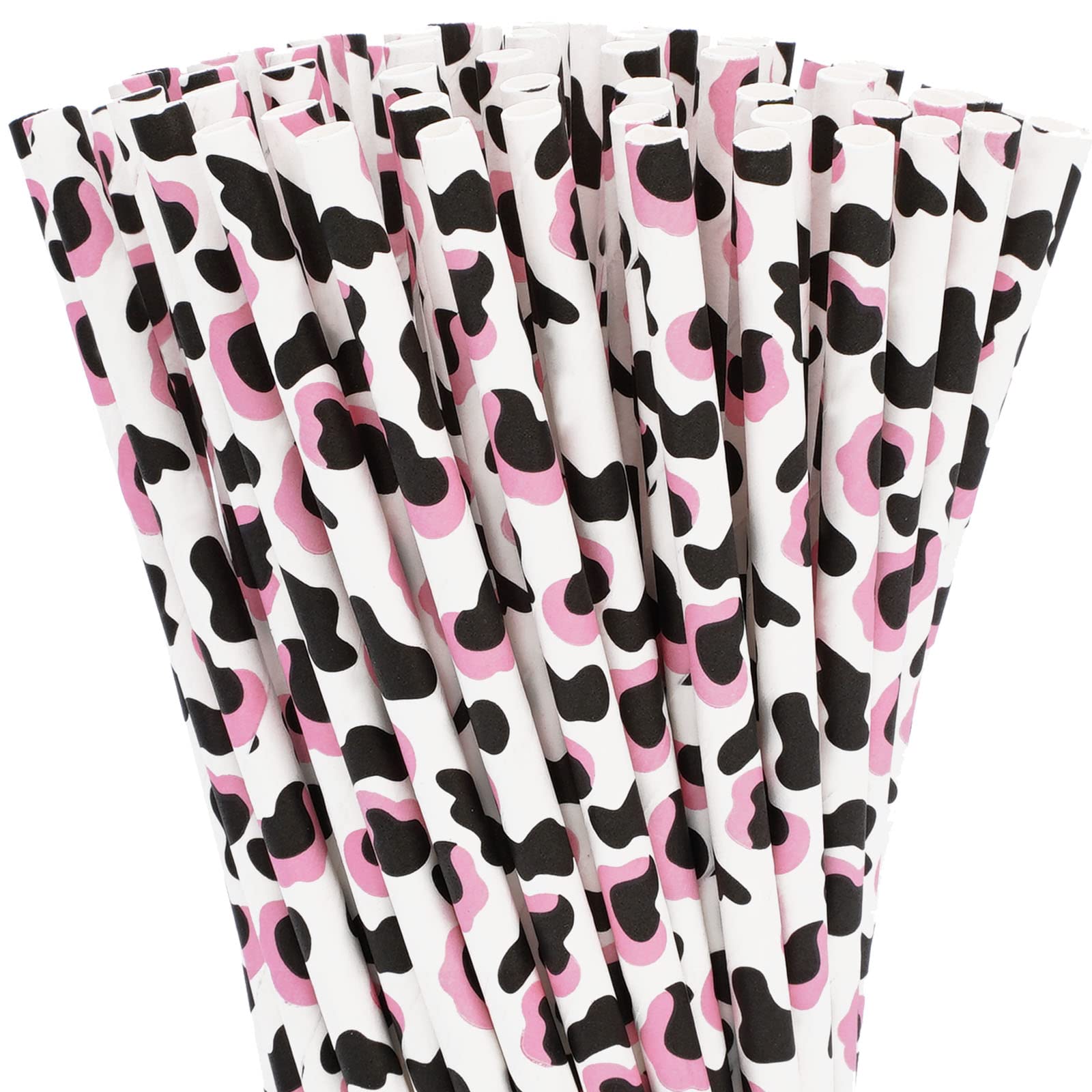 Pailles jetables en papier pour jus de fruits et milkshake imprimé vache rose Whaline
