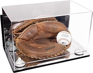 Better Display Cases Acrylic Catchers Glove Display Case with Mirror Case, White Risers , Wall Mount and Mirror Base (A011/V16)