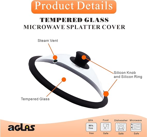 Premium Tempered Glass Microwave Cover 11.6inch/296mm (inner Dia.10.5inch/265mm),Tempered Glass Microwave splatter guard with water injection through, keep food juicy, BPA free 100% food safe