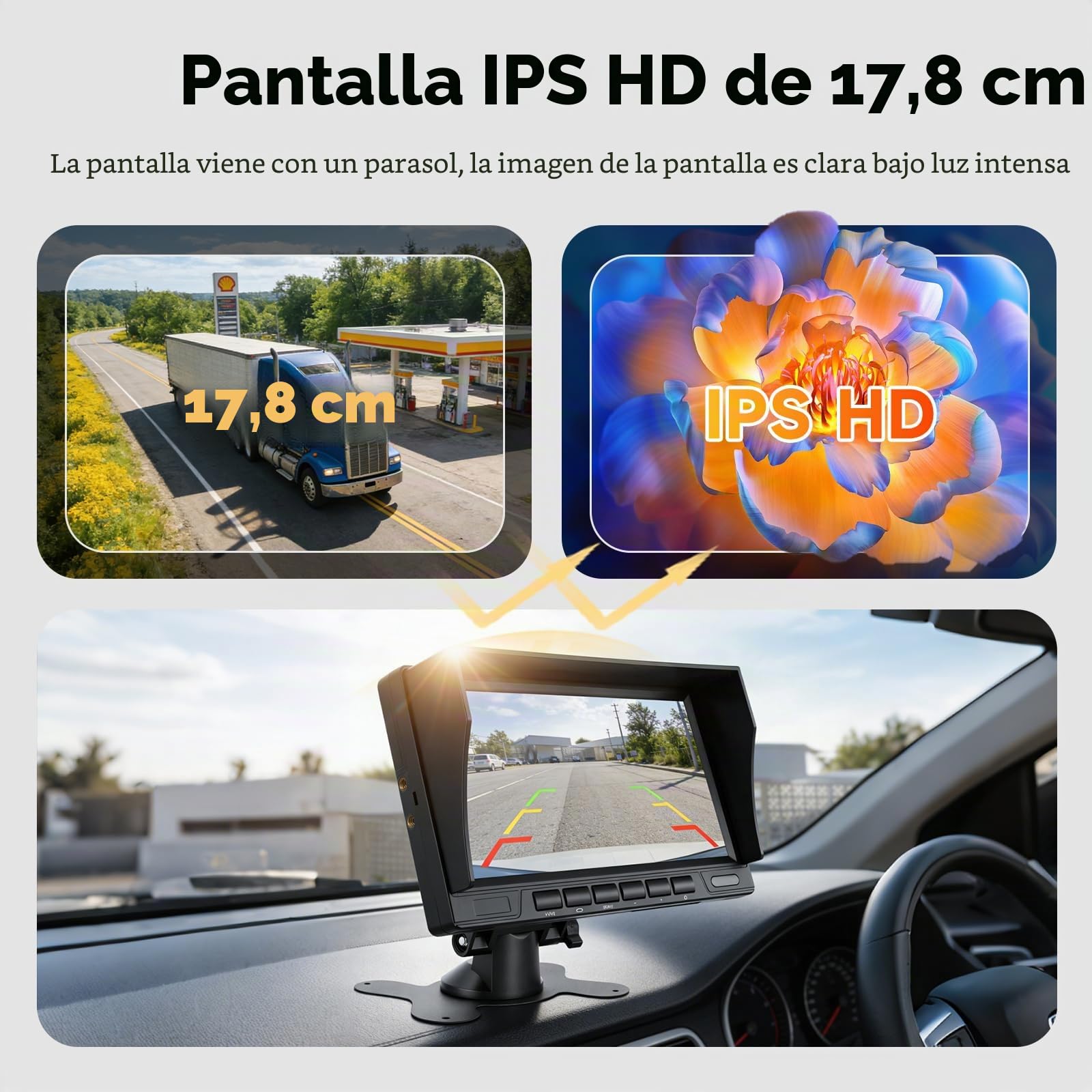 Hodozzy Cámara de Marcha Atrás Kit con 1080P Pantalla 7 Pulgadas IPS Monitor para Cámara de Visión Trasera de Visión Nocturna y Impermeable IP69, Conector de Aviación Cámara Cable 12V-24V para Camión