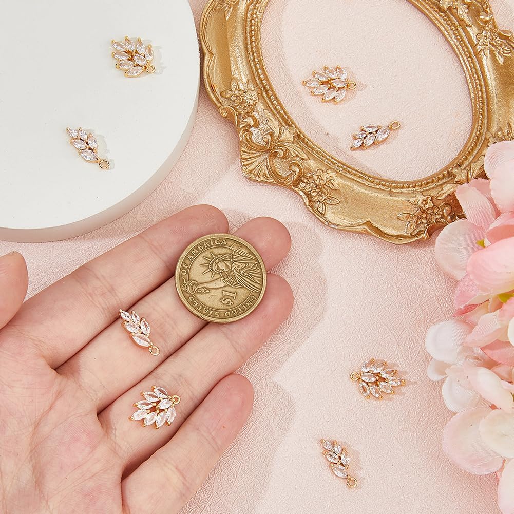 8Pcs Crystal Leaf Charms 2 Styles Gold Cubic Zirconia Wheat Leaf Charms Spring Plant Leaves Rhinestone Charm for Necklace Earrings Bracelets Jewelry Making DIY Crafts - Image 3