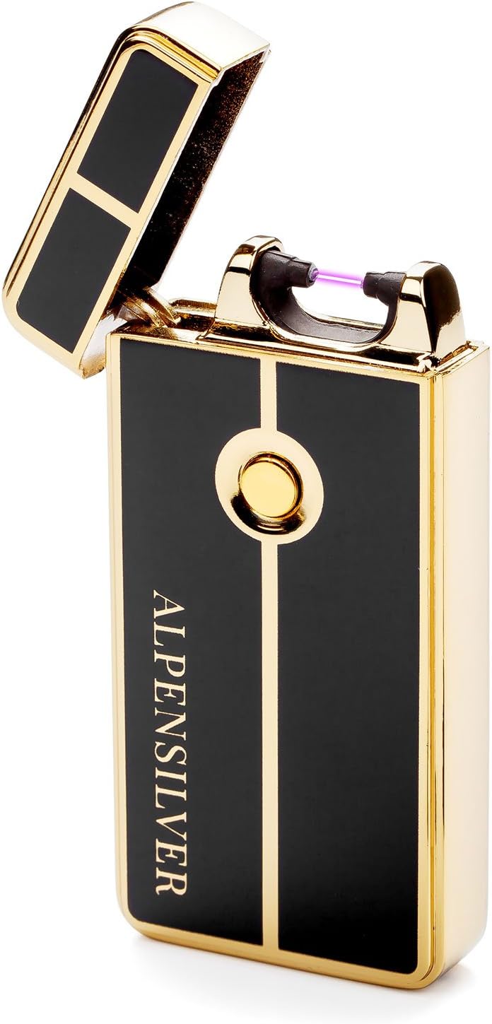 Alpensilver Electronic Arc Lighter Windproof & Flameless Plasma Coil Lighter, Rechargeable With USB Cable, Brush And User Manual In Gift Box, Guaranteed Quality (Gold/Black)