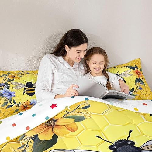 Miniatura 5 de Erosebridal Kawaii Bee - Juego de ropa de cama King con flores y flores, para niñas y niños, con relleno de edredón geométrico de panal de abeja