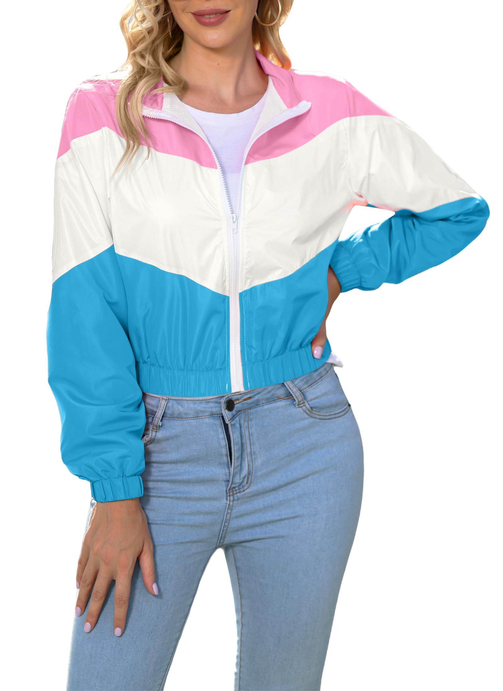 LAOARA Women’s Lightweight Windbreaker Sport Jacket Zip Up Color Block Coat Casual Long Sleeve Jogging Outerwear