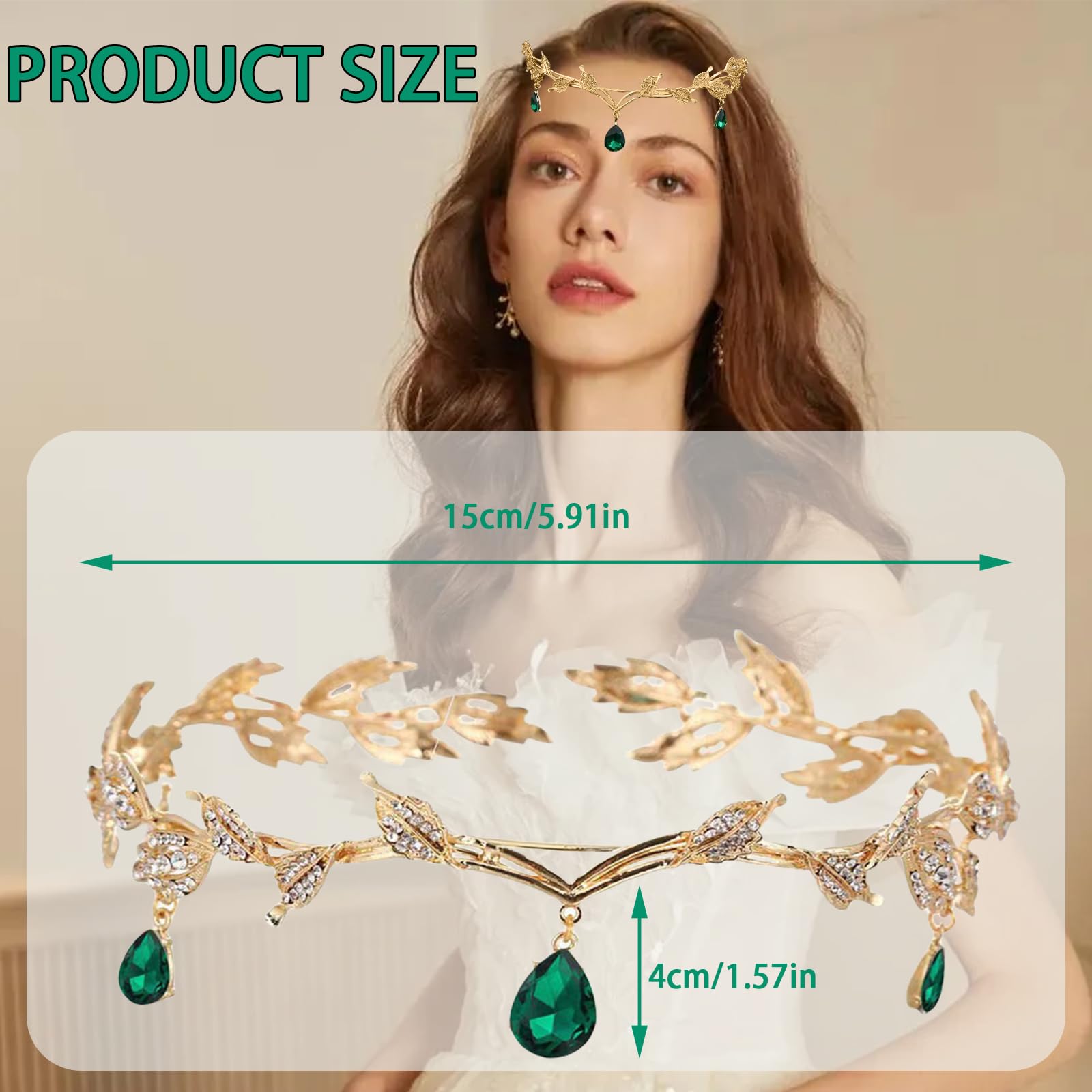 Diyxisk Elves Jewellery, Fine, Elf Crown, Retro Elf Headpiece, Wedding Bridal Tiara, Princess Crystal Hair Accessories - Image 2