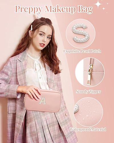 Miniatura 3 de Vlando Bolsa de maquillaje con inicial, regalos de cumpleaños para adolescentes, bolsa de aseo personalizada con cremallera, regalos de graduación,