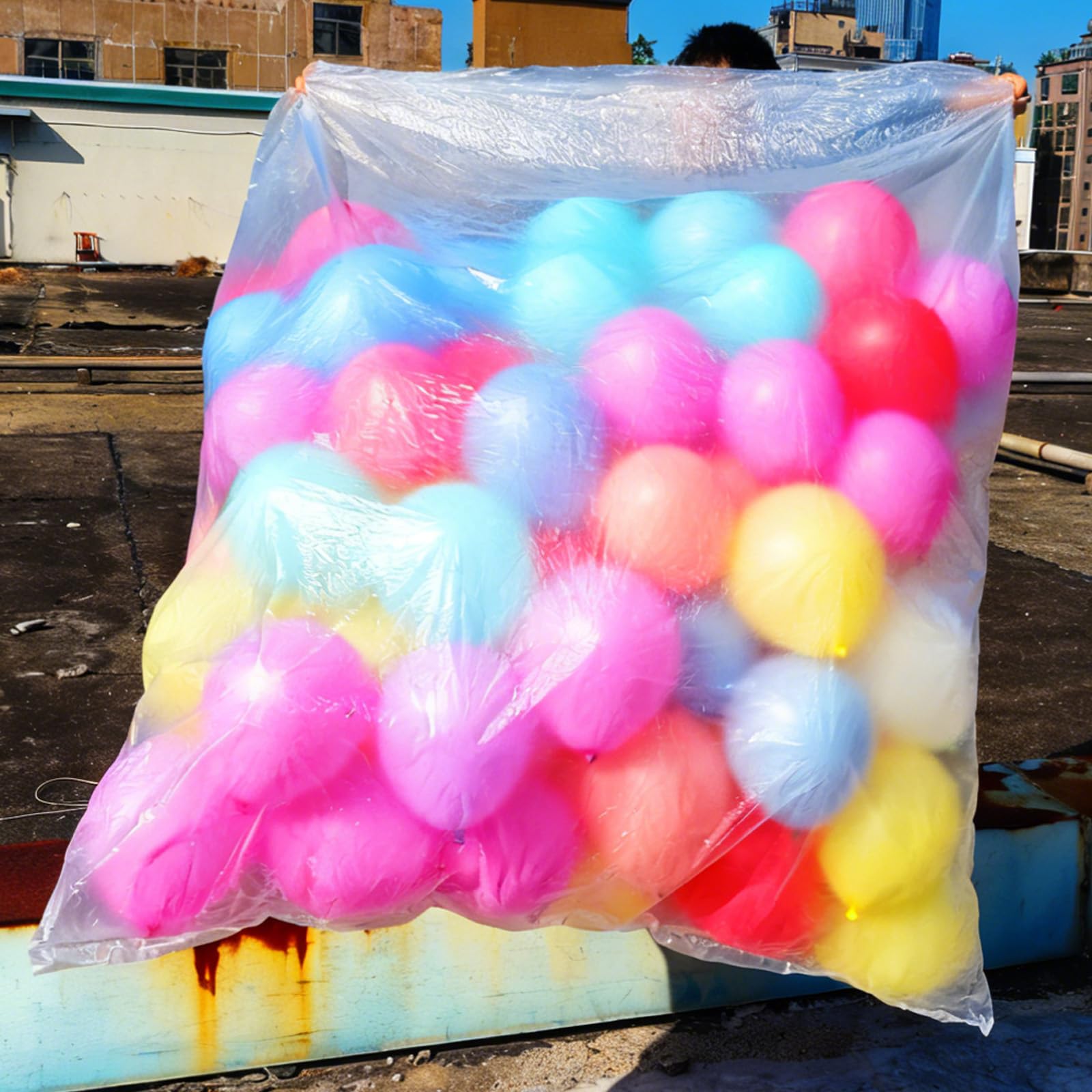 Grand sac de transport pour ballons et rangement de fête transparent : lot de 4 pièces XXL