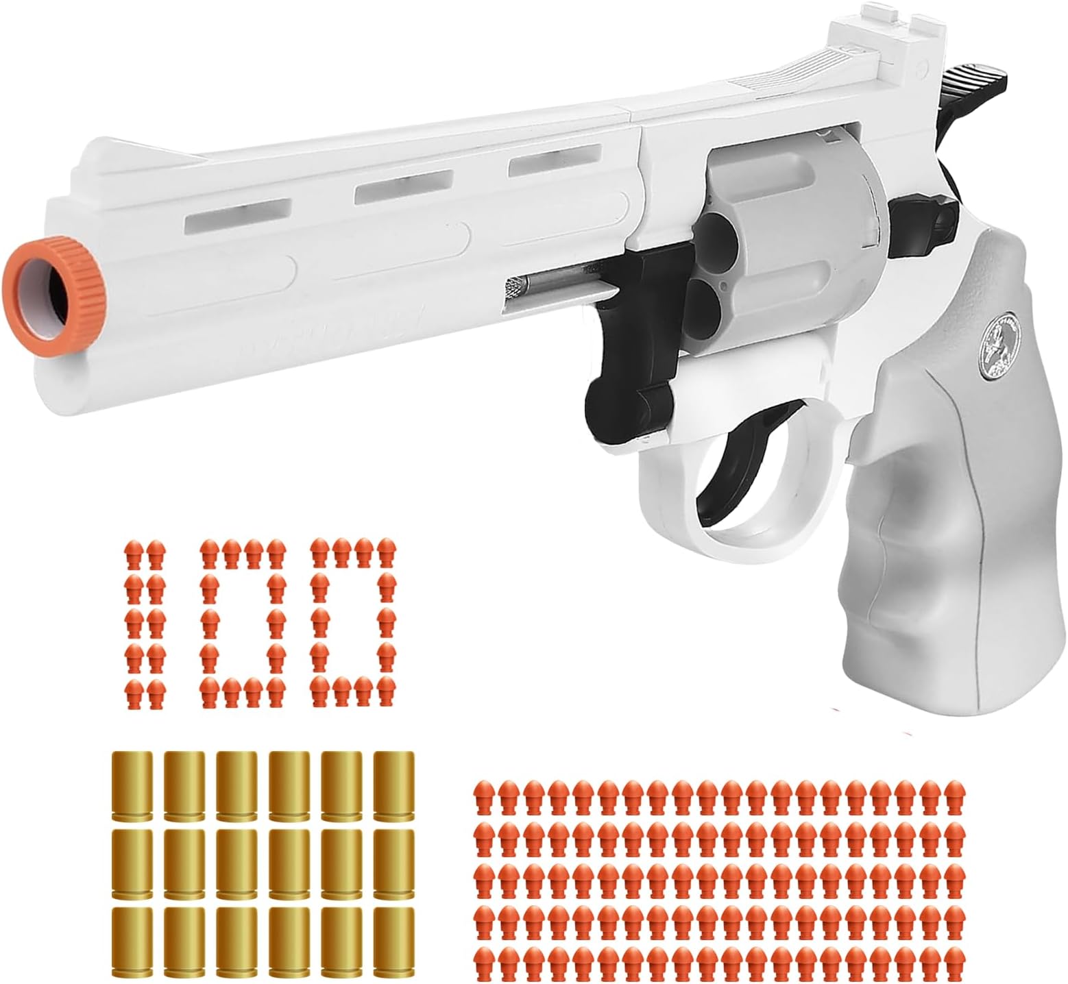 Revolver Toy Gun with 100 Soft Bullets,18 Shells,Gun Fidget Toy,Christmas Birthday Gifts for Boys Kids Adult Age 8+(White)