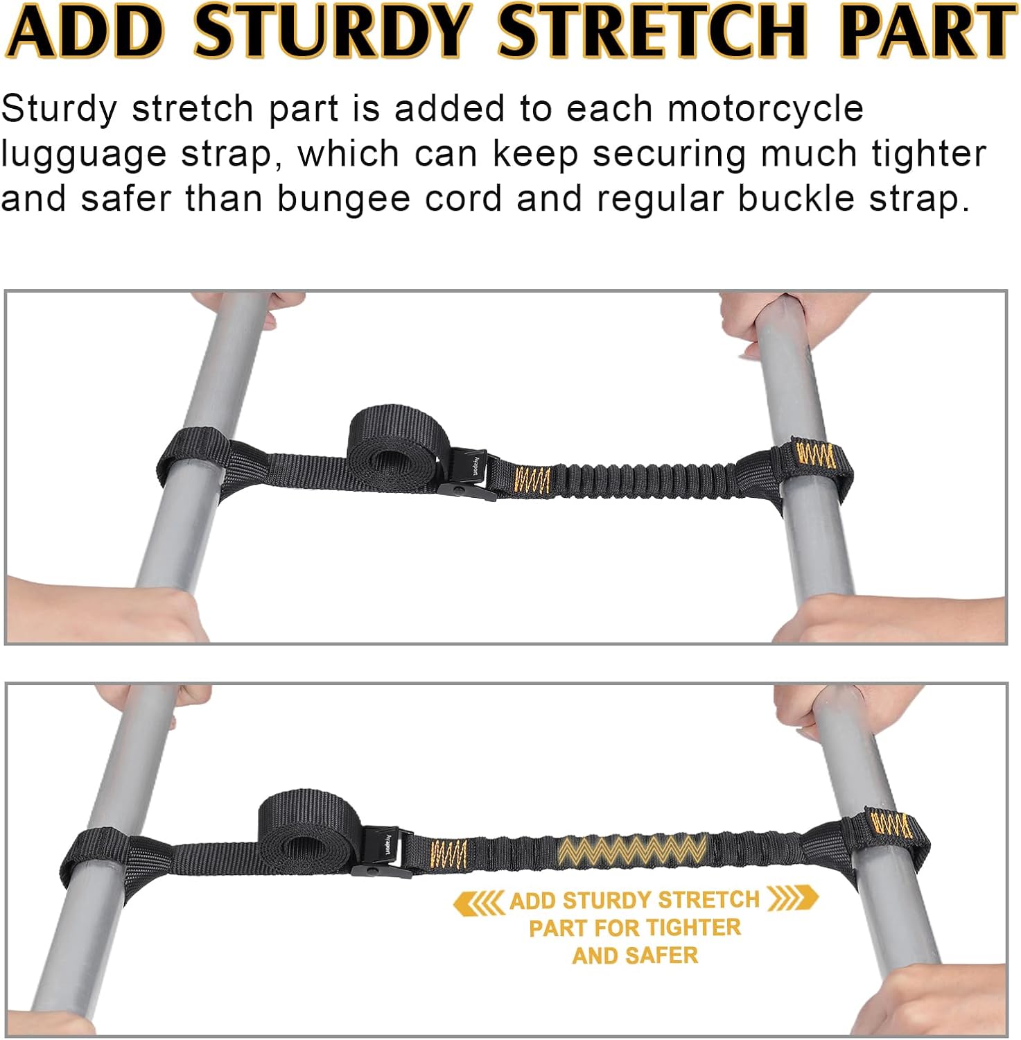 Ayaport Motorcycle Luggage Straps Stretch Adjustable Straps with Clips for Securing (4)