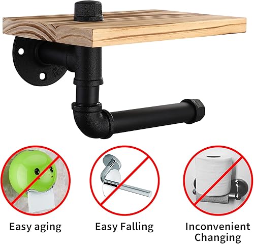 Miniatura 3 de Livabber Portarrollos de papel higiénico de tubo industrial, estilo vintage, soporte de pared para baño, sala de estar y cocina (7 pulgadas con