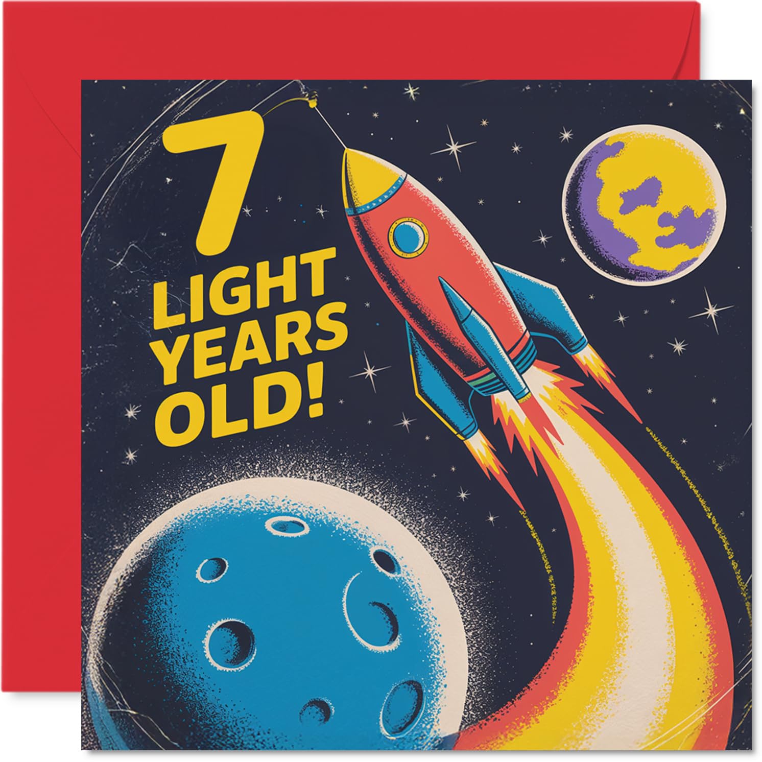 7th Birthday Cards for Boys Girls - Light Years Old - Happy Birthday Card for 7 Year Old Boy Girl Nephew Cousin Sister Brother, 145mm Bday Greeting Cards