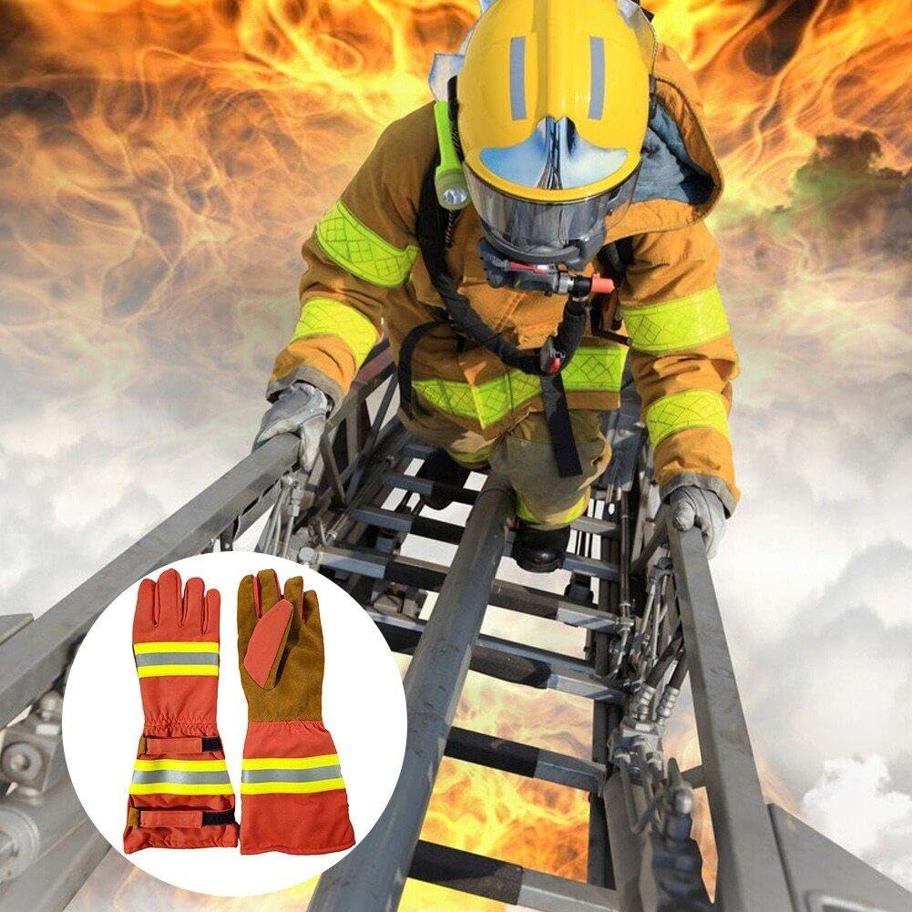 Guanti Antincendio, Guanti Professionali per Vigili del Fuoco, Resistenza Calore E Resistenza alla Fiamma, Guanti Lavoro di Sicurezza a Maniche Lunghe con Striscia Riflettente
