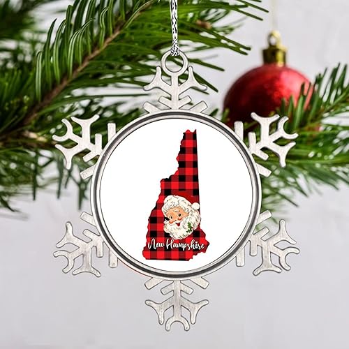 Miniatura 2 de Adornos de copo de nieve de New Hampshire Home State, adornos de Navidad personalizados 2022 a cuadros de búfalo lindo adorno de Papá Noel para
