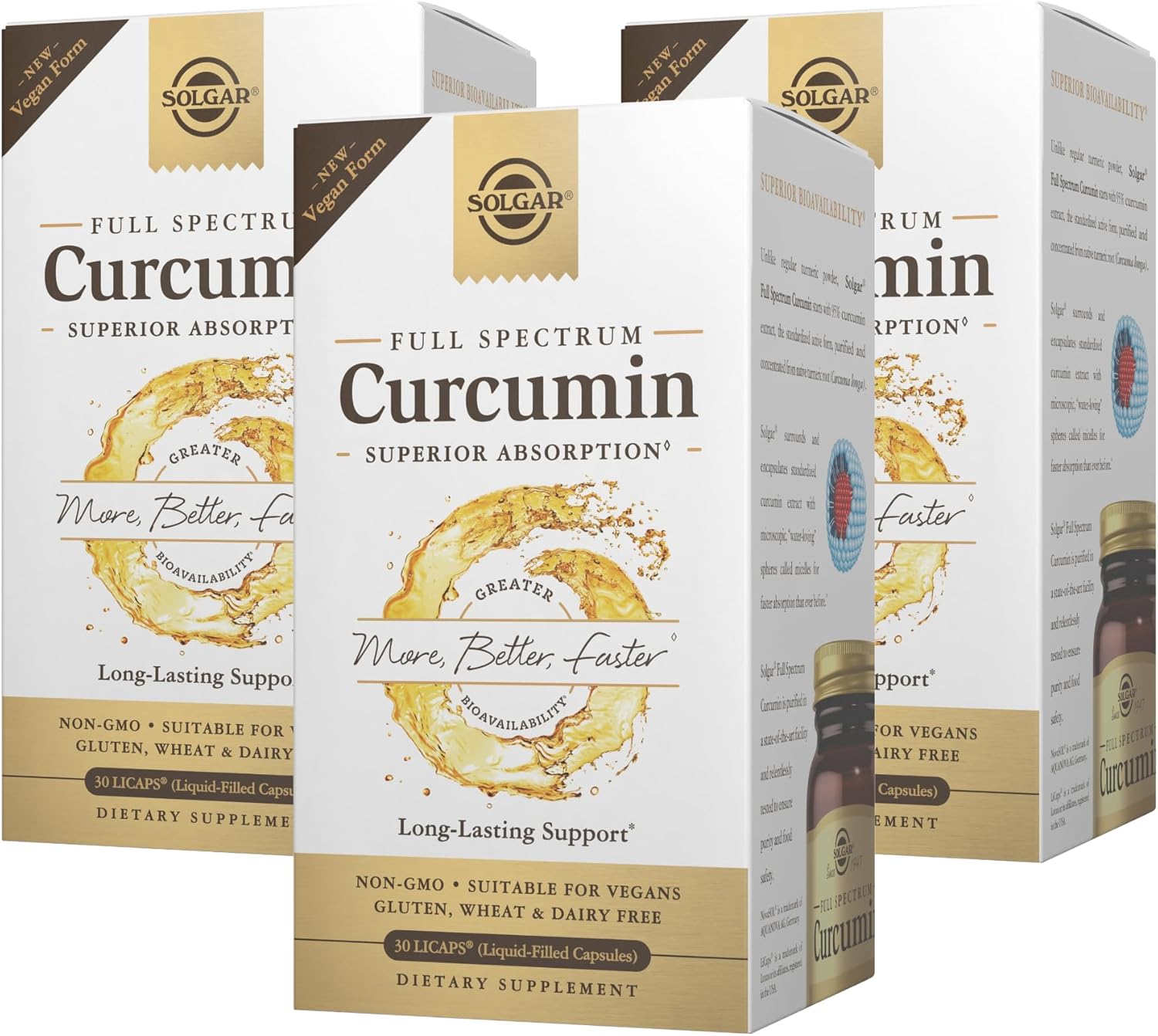 Solgar Full Spectrum Curcumin - 30 LiCaps, Pack of 3 - Superior Absorption - Brain, Joint & Immune Health - Vegan, Gluten Free, Non-GMO, Dairy Free - 90 Total Servings
