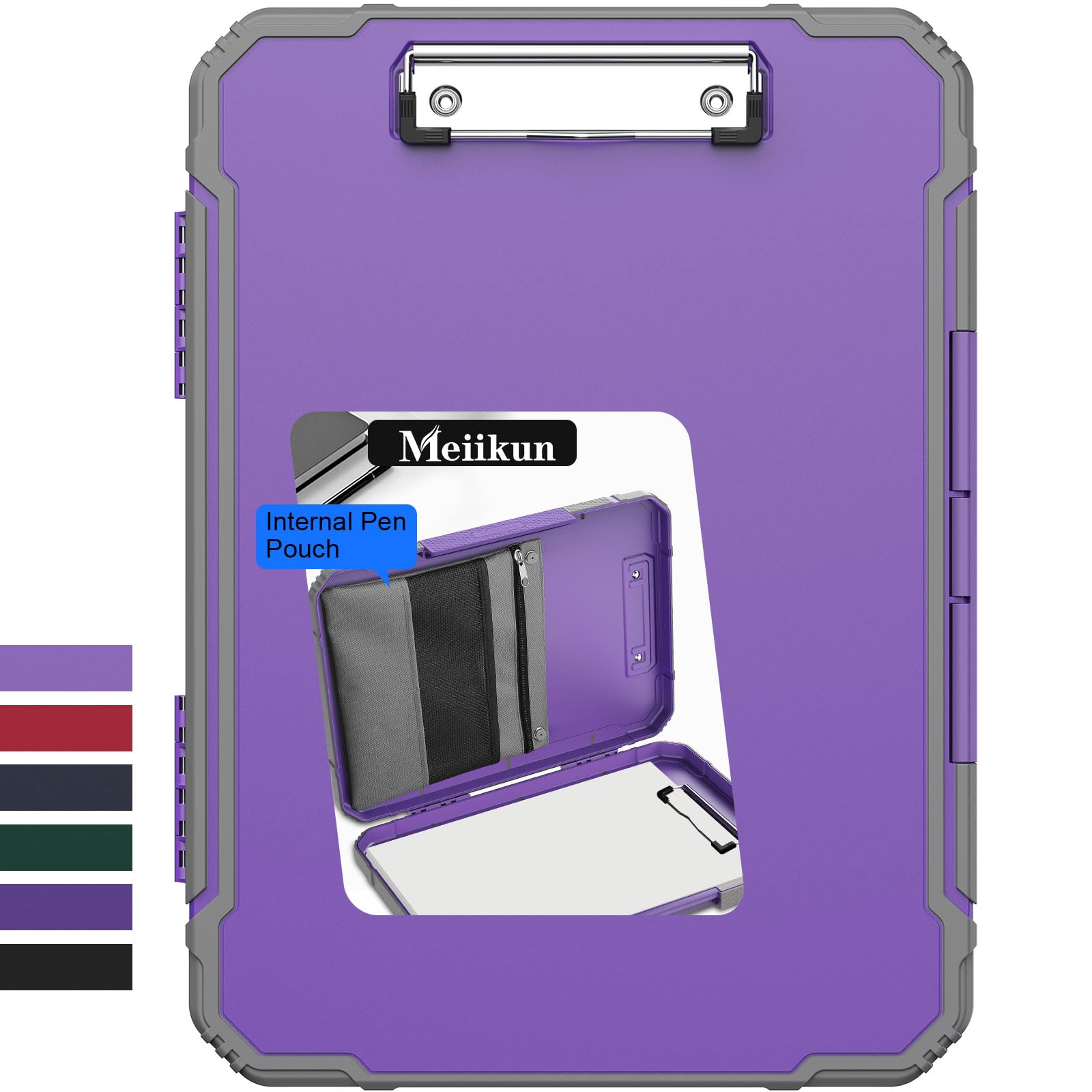 Meiikun Clipboard with Storage, Rugged Shockproof Protective, Internal Pen Pouch & Metal Clip, Heavy Duty Plastic Clip Boards 8.5x11, High Capacity Contractor Folder for School Office (Light Purple)