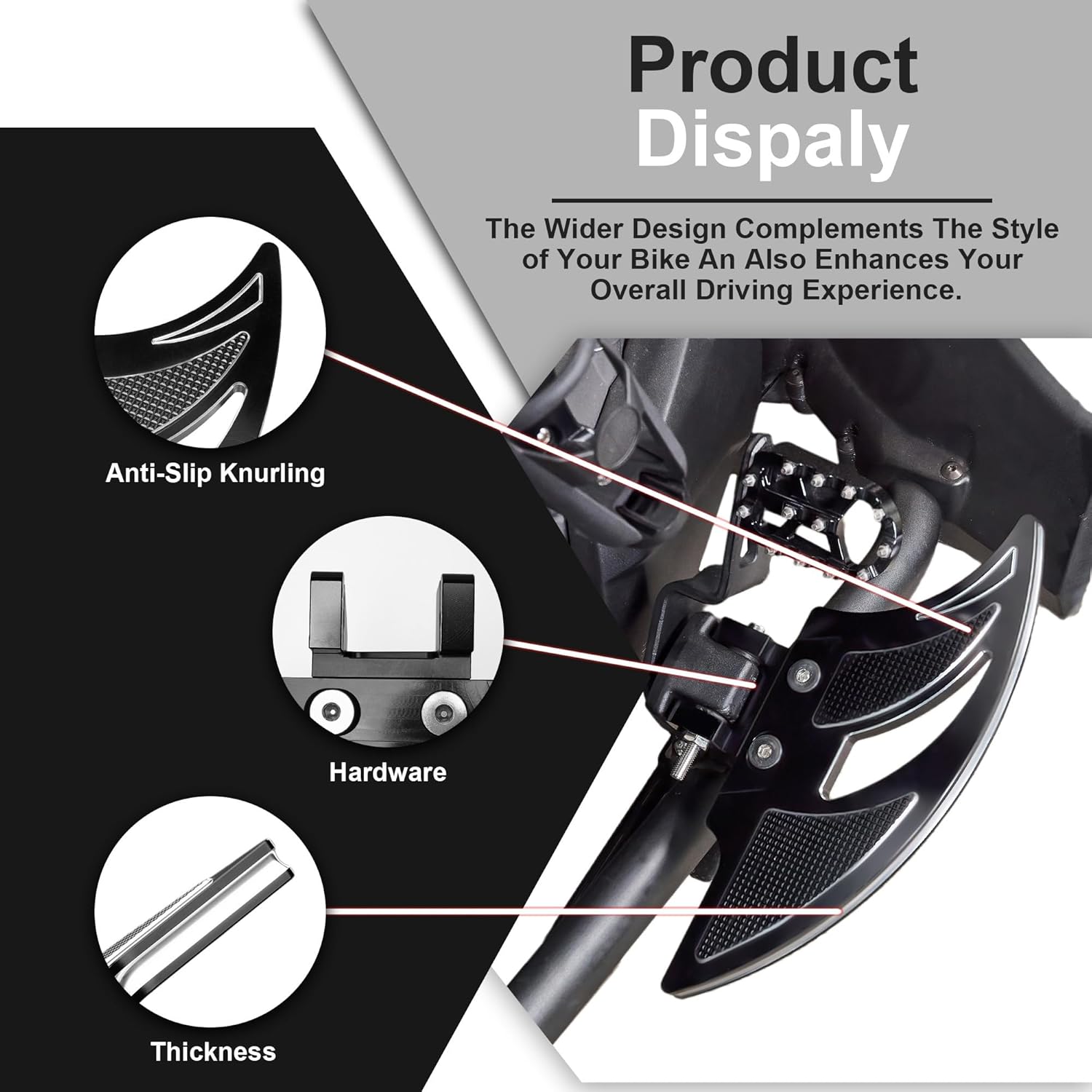 Driver Floorboards Bat Shape (Black) & Handlebar Riser Kit (A) for Can Am Spyder F3/F3S/F3T 2015-2025