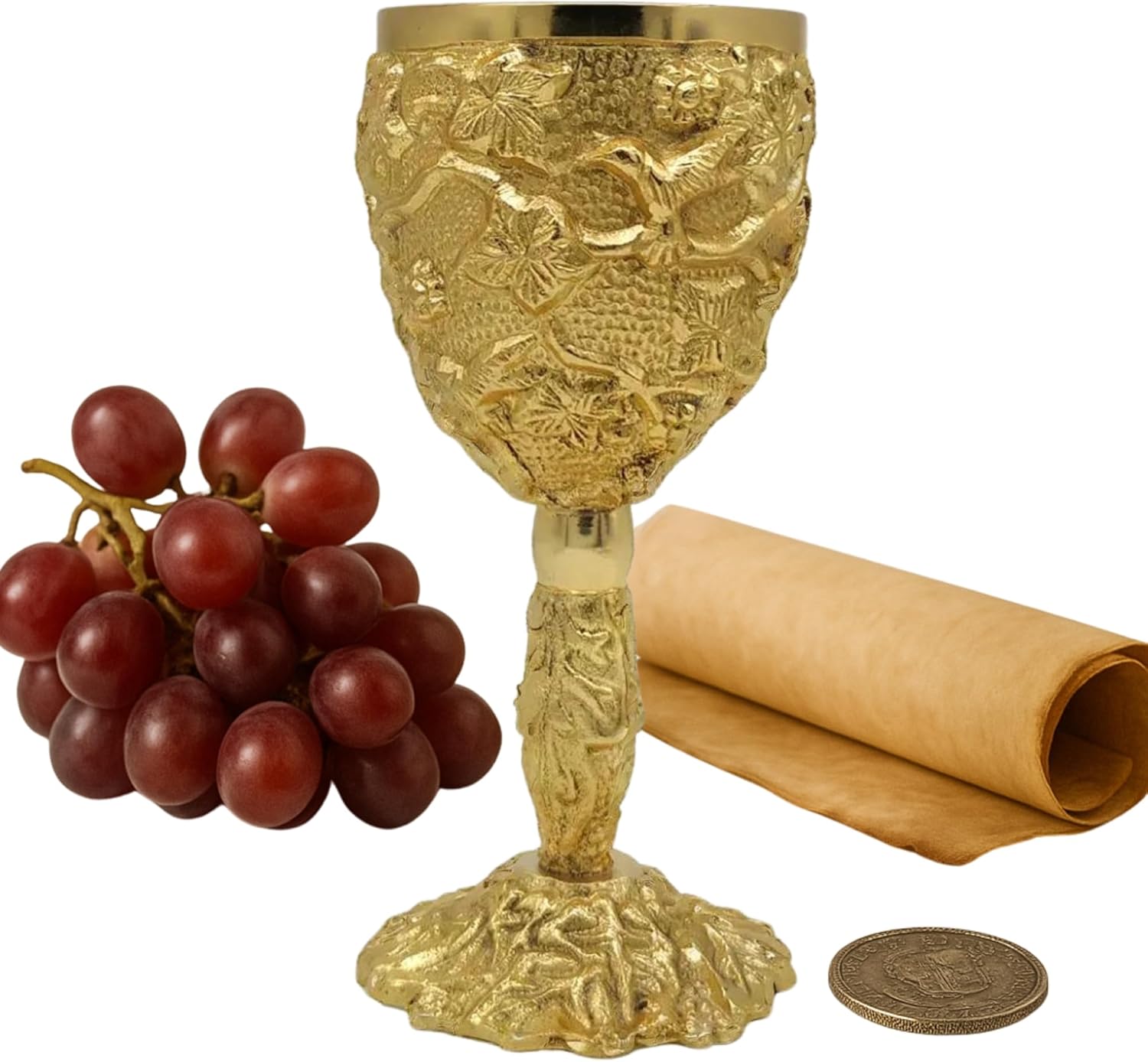 Emboss Floral Handcrafted Medieval Gold Plated Brass Chalice 6 oz| Handcrafted Cup Set For Spiritual Gifts, Fantasy Decor, or Game Night Collectors|Royal Drinking Glass