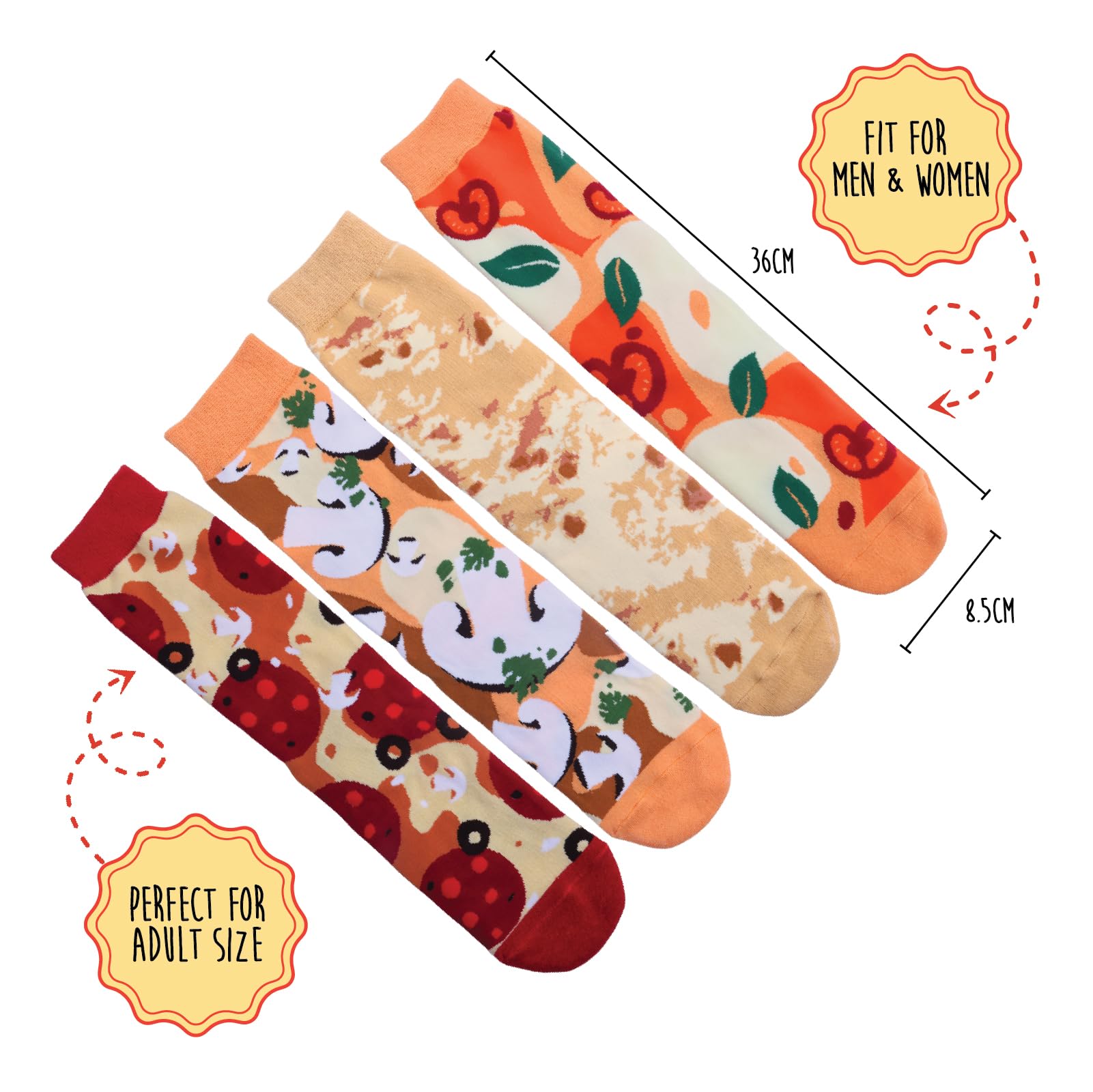 POPCRAZE 4 and 1 Pairs Pizza Socks in a Box with 2 or 4 Designs - One Size Fits Most.Novelty Socks. Mothers Day Gift Idea