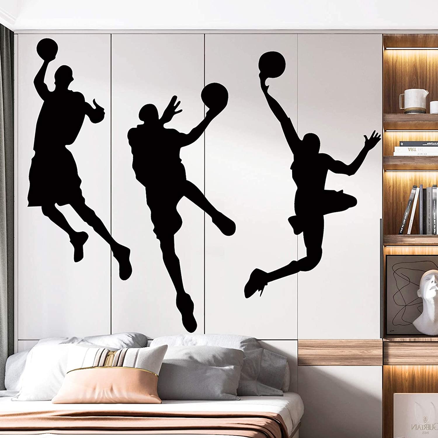 DNVEN Czarne 53 incehs x 81 cm winyl koszykówka 3 koszykarze slam Dunk sylwetka naklejki ścienne naklejki do pokoju chłopca