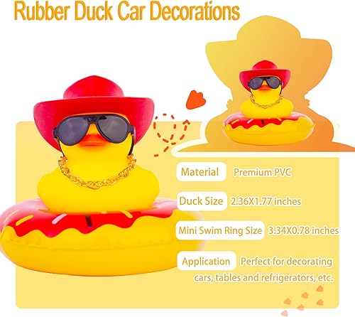Miniatura 5 de Decoraciones de tablero de automóvil de pato para decoración de tablero de automóvil, accesorios de decoración con mini anillo de natación, collar y