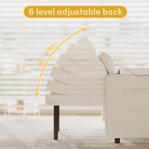 Vista 30 de Vabches Sofá cama 3 en 1 con mesa de ala y puertos USB, silla de terciopelo con respaldo ajustable, fácil montaje, azul