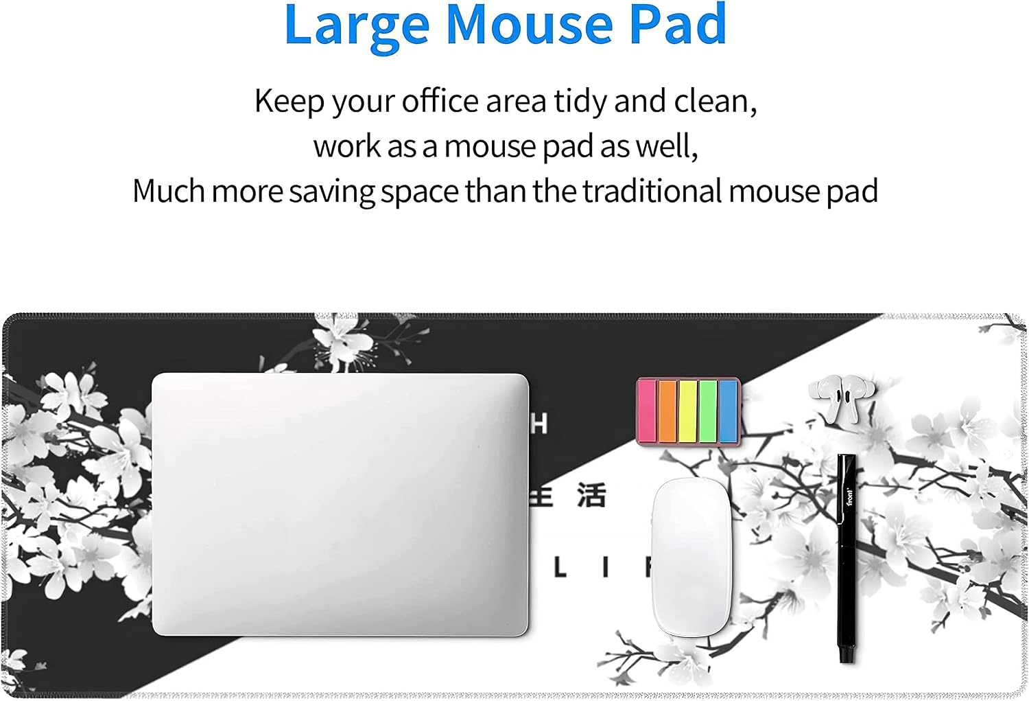 Black White Cherry Blossom Mouse Pad Japanese Sakura Death Life Extended Desk Mat 80X30 cm Non-Slip Rubber Base Stitched Edge Large XL Playmat for Gaming Laptop Computer PC Desktop,31.5×11.8 Inch 7 71e5HH2cReS. AC SL1500