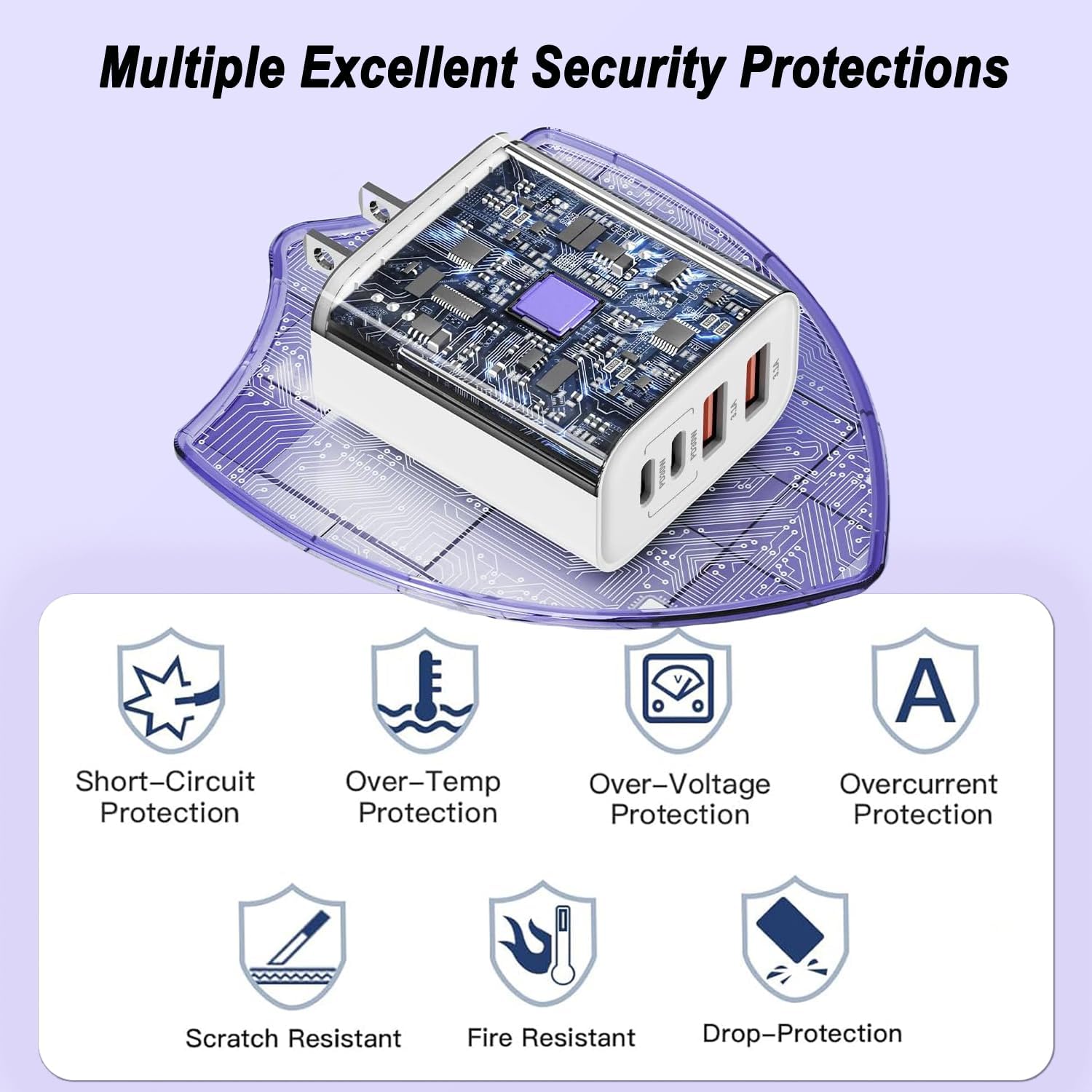 USB C Charger Block,60W 4-Port USB C Wall Charger iPhone Charger Fast Charging PD Power Adapter+QC Wall Plug Multiport Type C Brick Chargers for iPhone 17 16 15 14 13 12 11 Pro Max XS,Samsung - Image 4