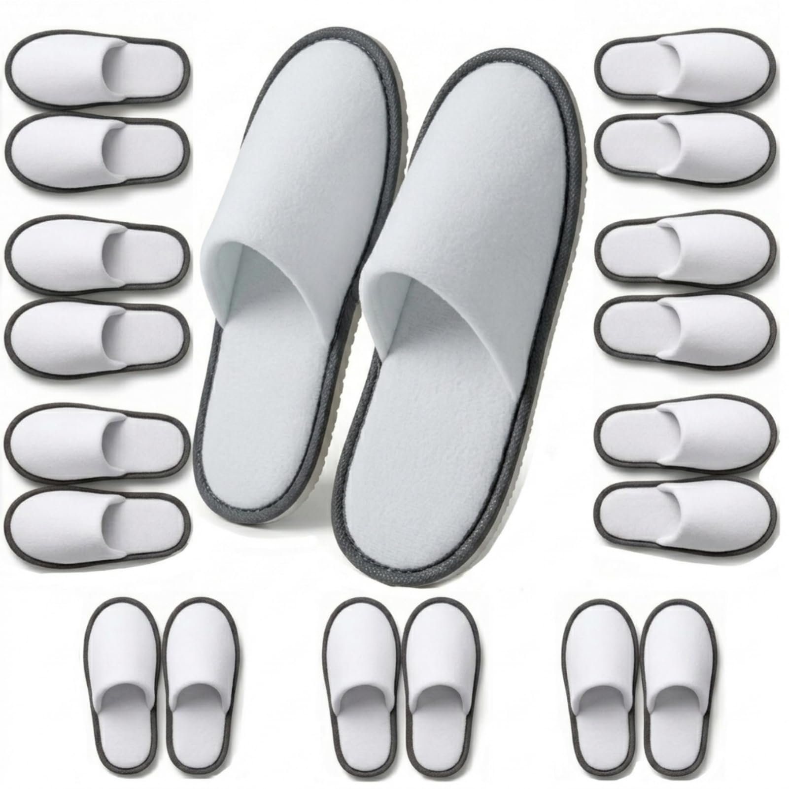 Pantuflas Invitados Zapatillas Desechables Blanco Borde Marrón/Gris Talla Única 38–44 Ideal Hogar Hotel Spa Viajes y Avión Pack 5/10 Pares Zapatillas Estar Casa