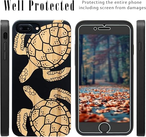 Miniatura 5 de iProductsUS - Funda de madera para teléfono compatible con iPhone 8 Plus, 7 Plus, 6 Plus, 6s Plus y protector de pantalla, funda de bambú negro con