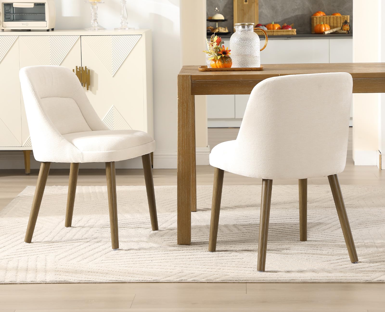 chairus Set di 2 Sedie Cucina in Tessuto con Gambe in Legno, Bianco | Sedia Imbottita con Schienale Rinforzato Sedia da Pranzo in Ciniglia per Sala da Pranzo/Soggiorno/Ristorante