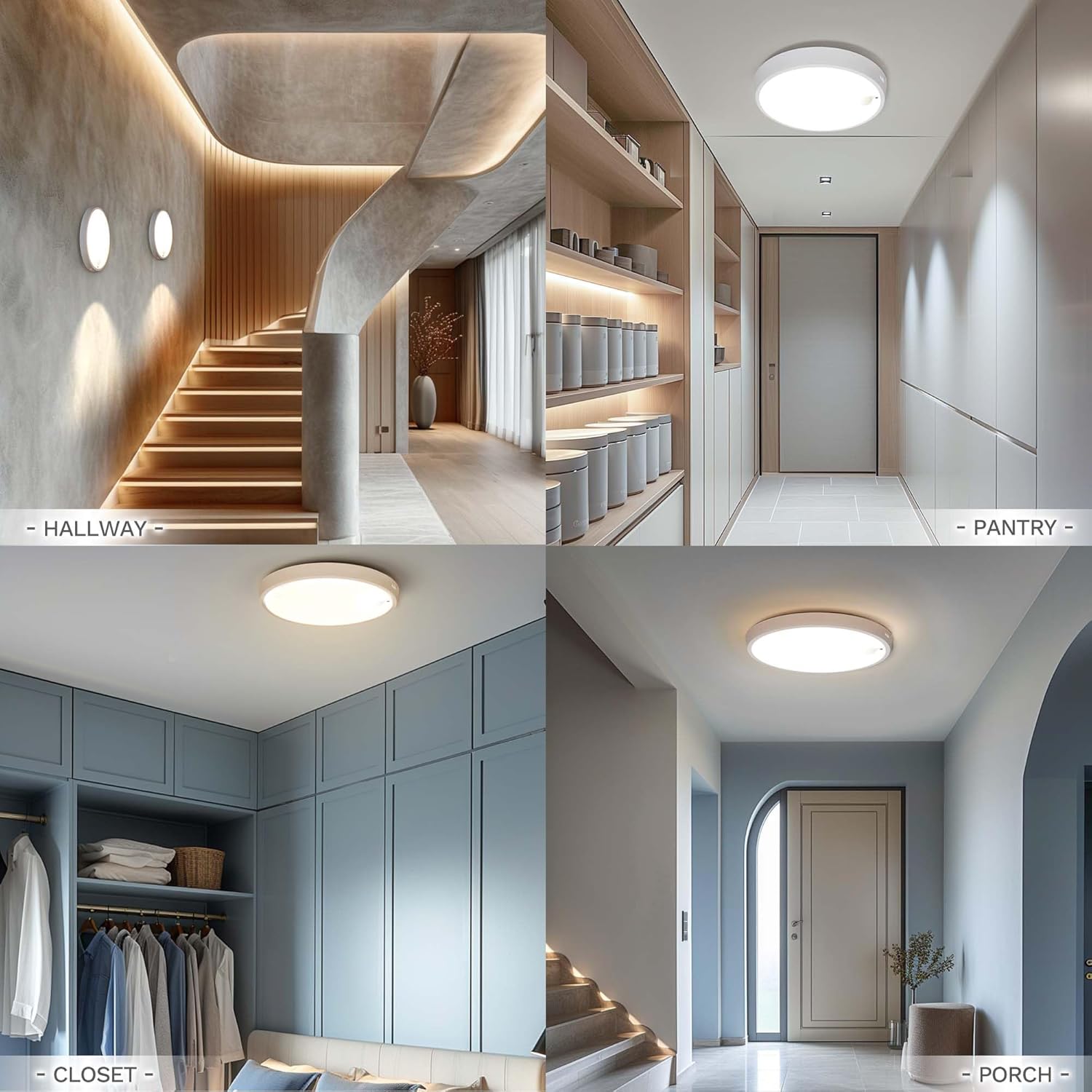 CLAKAP Motion Sensor Ceiling Light, 2Pack Rechargeable Battery Powered Ceiling Light with 15 Color Temperatures, Motion Activated Closet Light with Magnetic Base for Shower Stairs Hallway Porch Garage