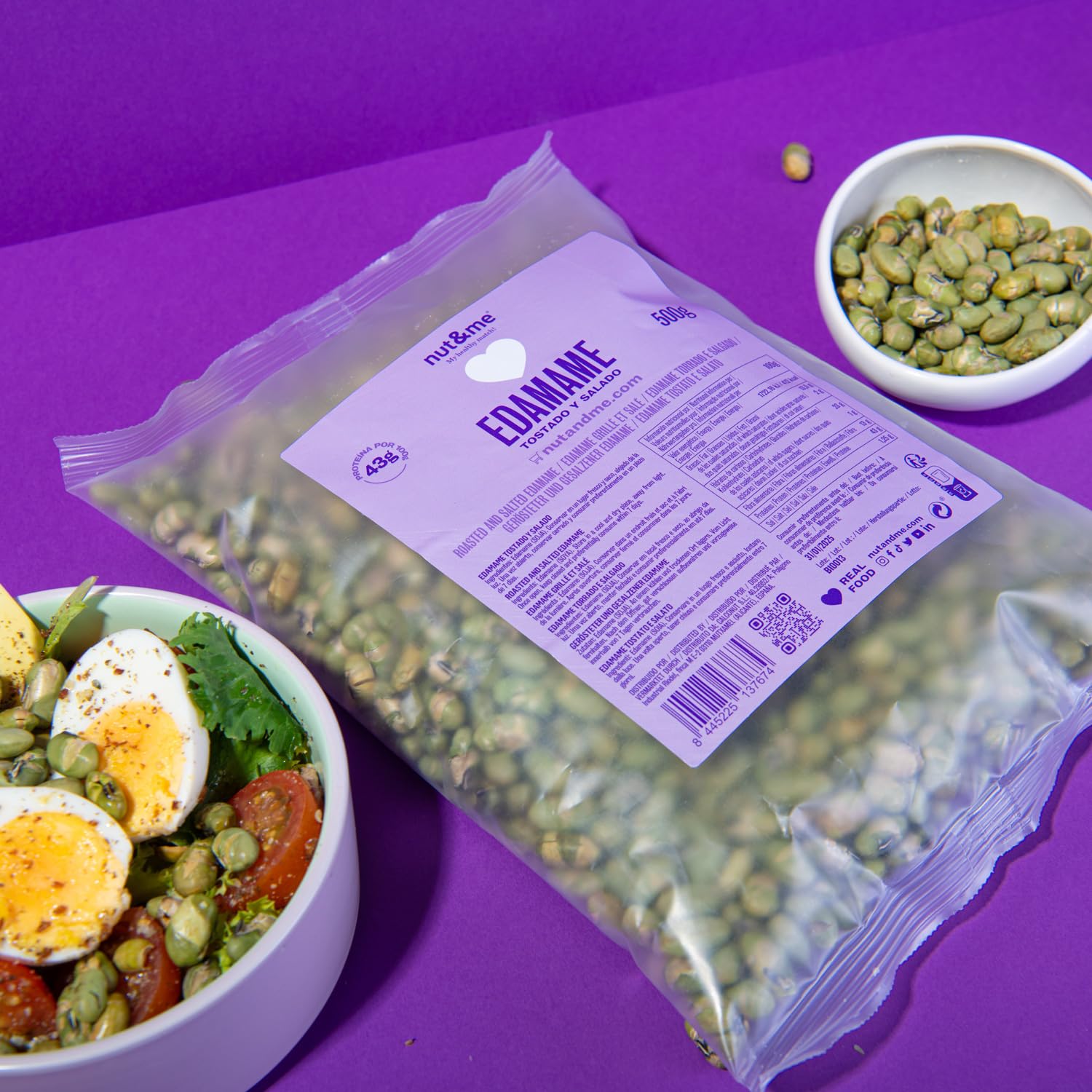 Edamame tostado y salado 500 gr nut&me | Sin gluten y sin azúcares añadidos | Alto en proteínas | Snack crujiente |