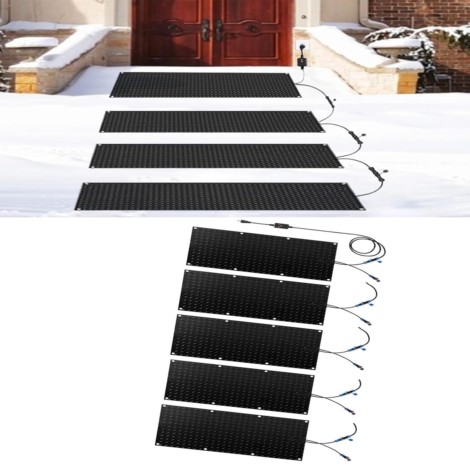 Tapis d'extérieur pour faire fondre la neige en hiver, caoutchouc antidérapant pour escaliers, plafonds et passerelles (30 x 150 cm x 5 pièces)