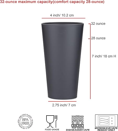 Miniatura 2 de KOXIN-KARLU Vasos de plástico irrompibles de 32 onzas para bebidas estilo restaurante, vasos de té helado, juego de 12 piedras grises
