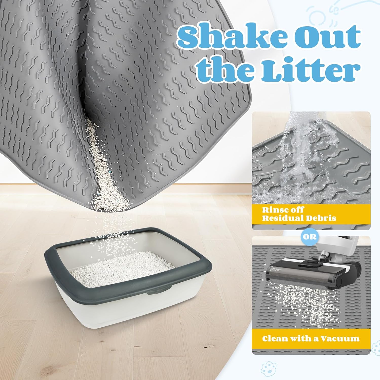 Cat Litter Mat,47x35in Extra Large Litter Mats Silicone,Waterproof Floor Litter Box Mat Indoor,Jumbo Washable Cats Litter Mat Litter Trapping Mat Easy Clean XXL(Grey)
