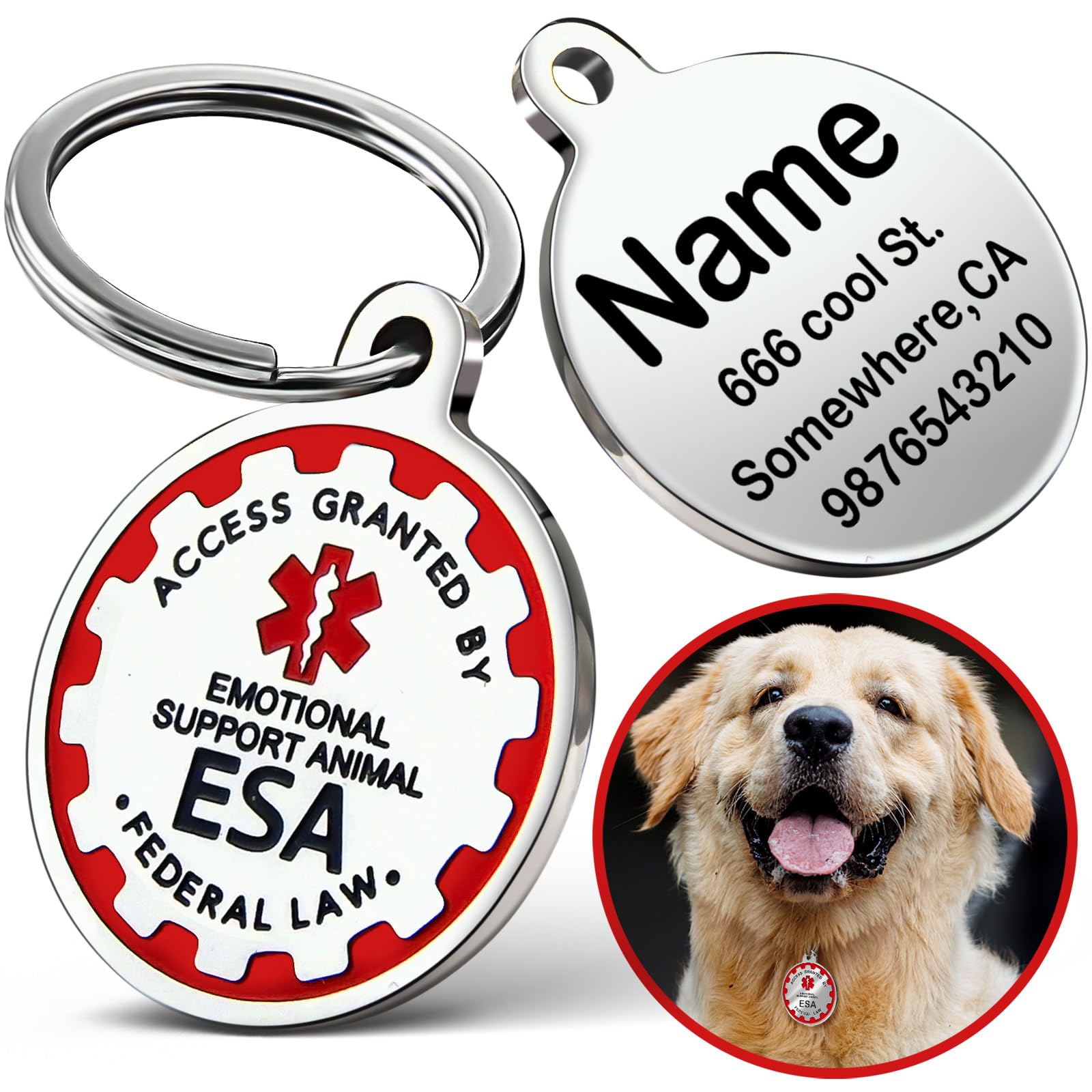 HOPELF Engraved Personalized ESA Tag - Custom Emotional Support Animal Tags for Dogs and Cats - Essential Therapy Pet Name Badge for Collars, Vests,