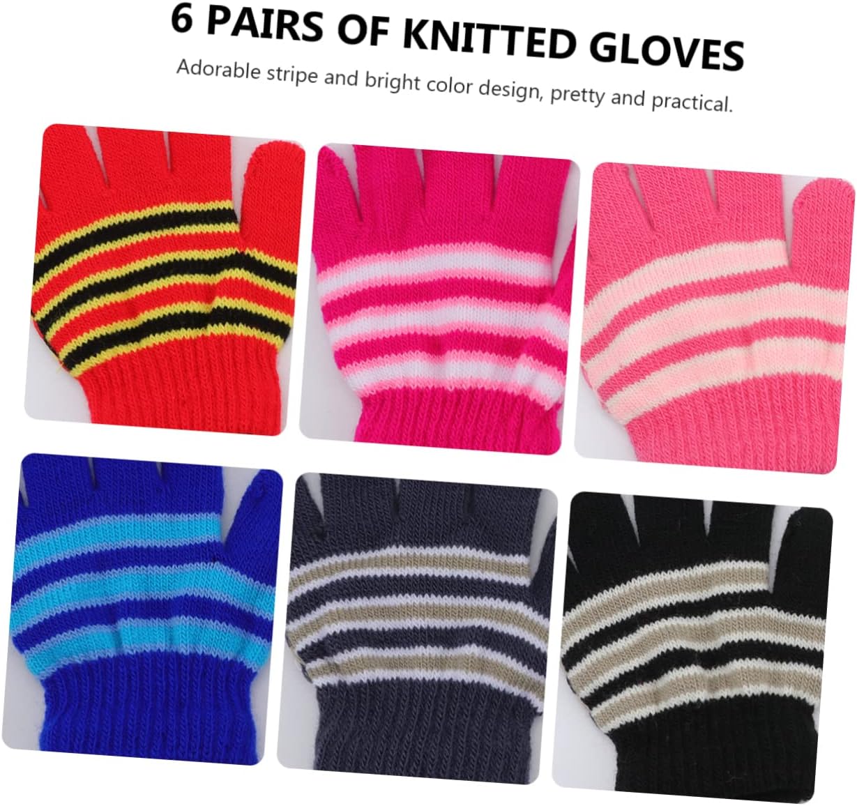 LIFKOME 6pairs Boys and Girls Knitted Warm Gloves Boy Girl Mittens for Winter Full Finger Mittens Clothing for