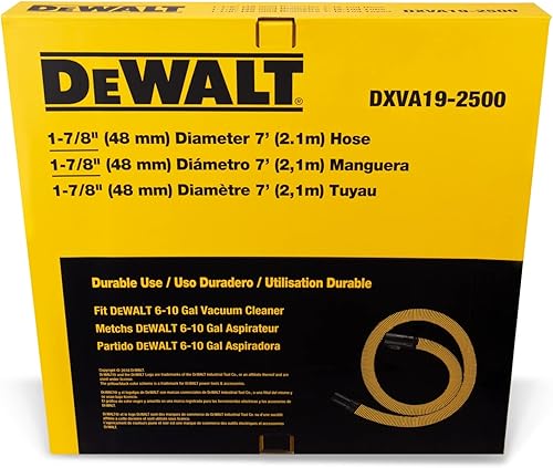 Miniatura 5 de DeWalt DXVA19-2500 Manguera de vacío ultra duradera para aspiradora de tienda, accesorios para aspiradora de tienda de 1-7/8", Amarillo
