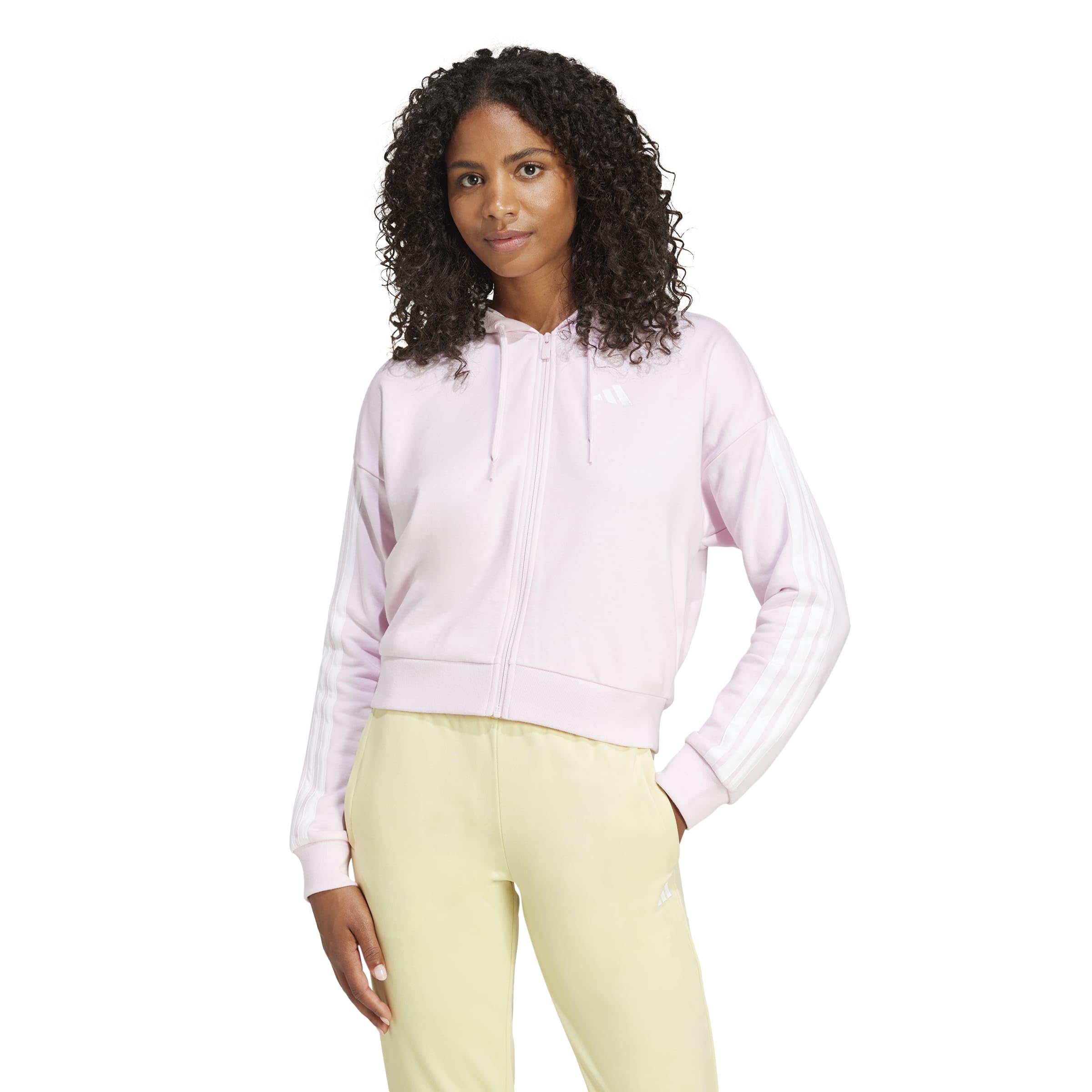 adidas Kobiety ESSENTIALS 3-STRIPES FRENCH TERRY FULL ZIP HOODIE, Clear Pink/White, S