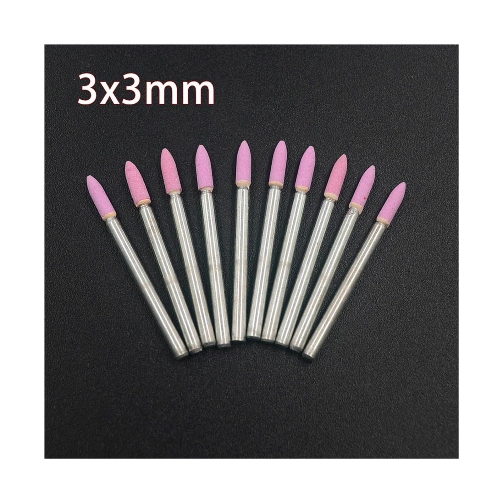 10 pezzi di mole abrasive in ceramica montate su albero da 3 mm for lucidatura di utensili rotanti elettrici a forma di proiettile, rosa