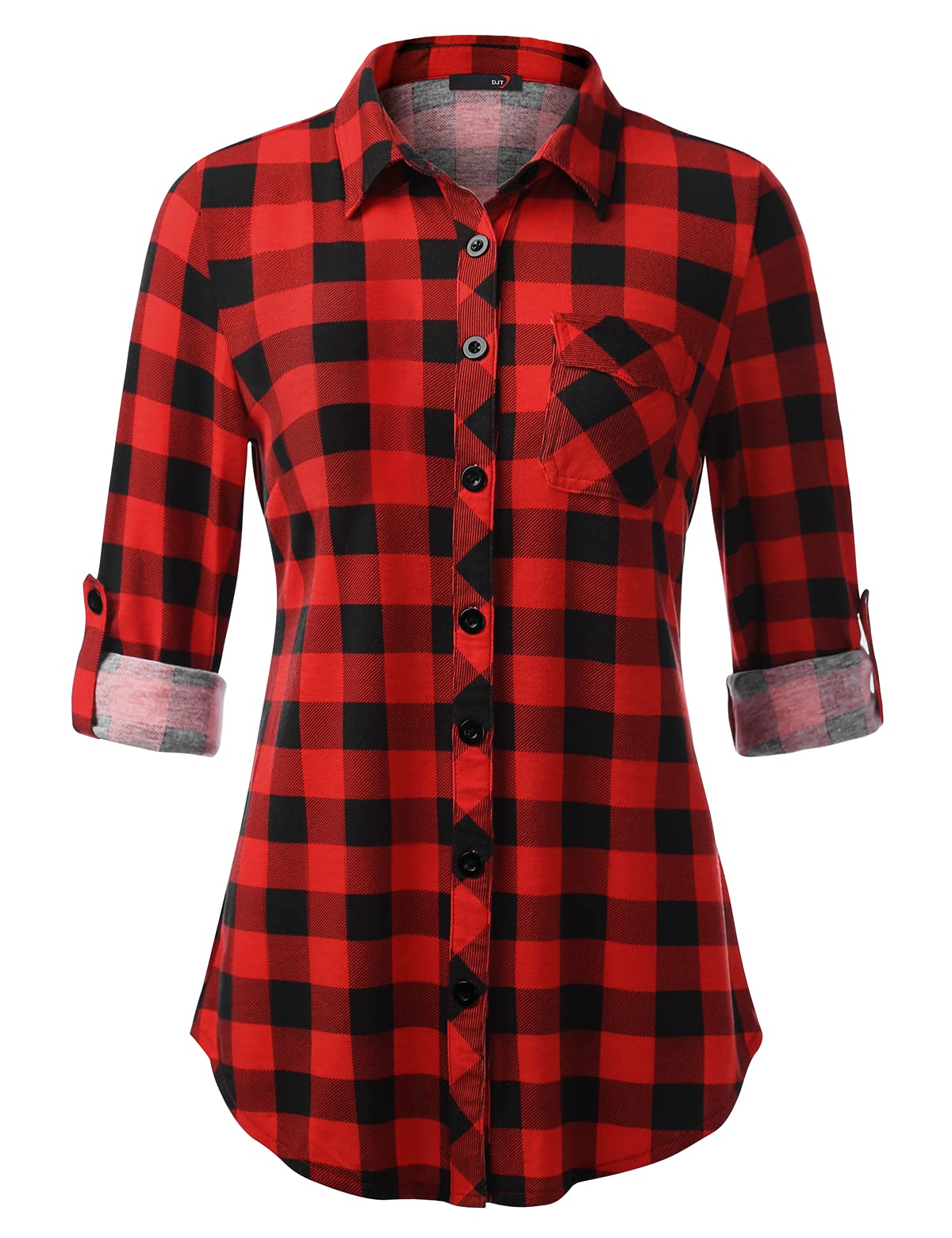 DJT Damen Bluse Weich Gestrickt Stretch Knopfleiste Langarm Hemdbluse Casual V-Ausschnitt Button Down Shirts Oberteil