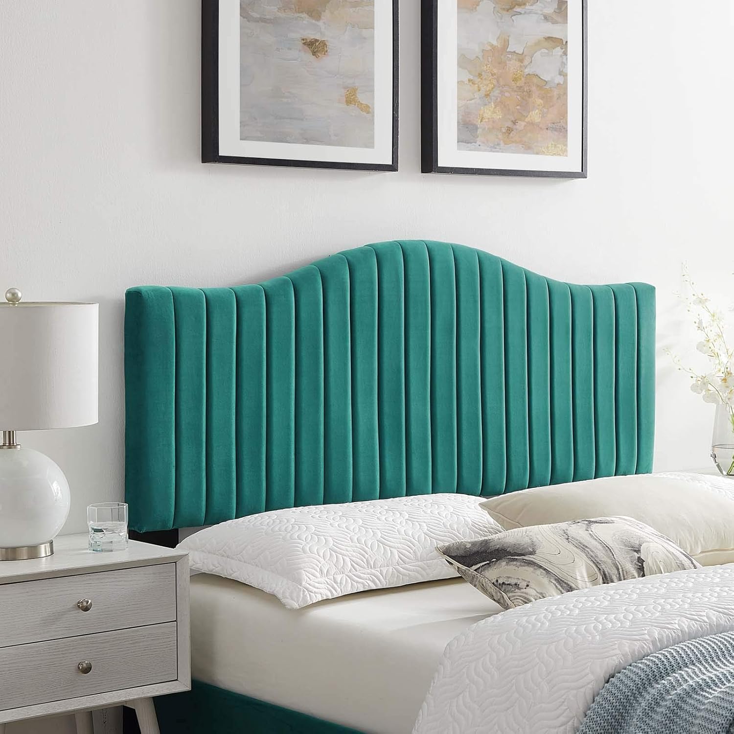 Modway Brielle Channel Tufted Performance Velvet Twin Headboard in Teal