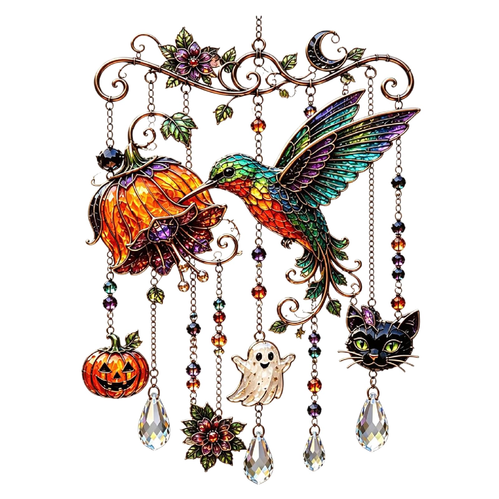 Generic Halloween Wind Chime Suncatcher: Metal Pumpkin Spider Web