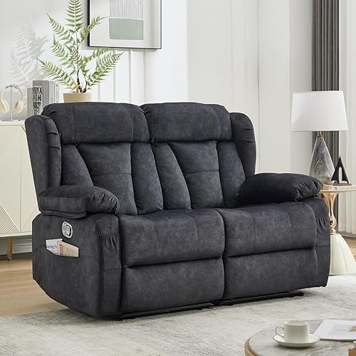 Miniatura 2 de Sofá biplaza reclinable de 58.3 pulgadas, sofá reclinable de dos plazas para autocaravana, asiento de cine en casa con bolsillos laterales para sala