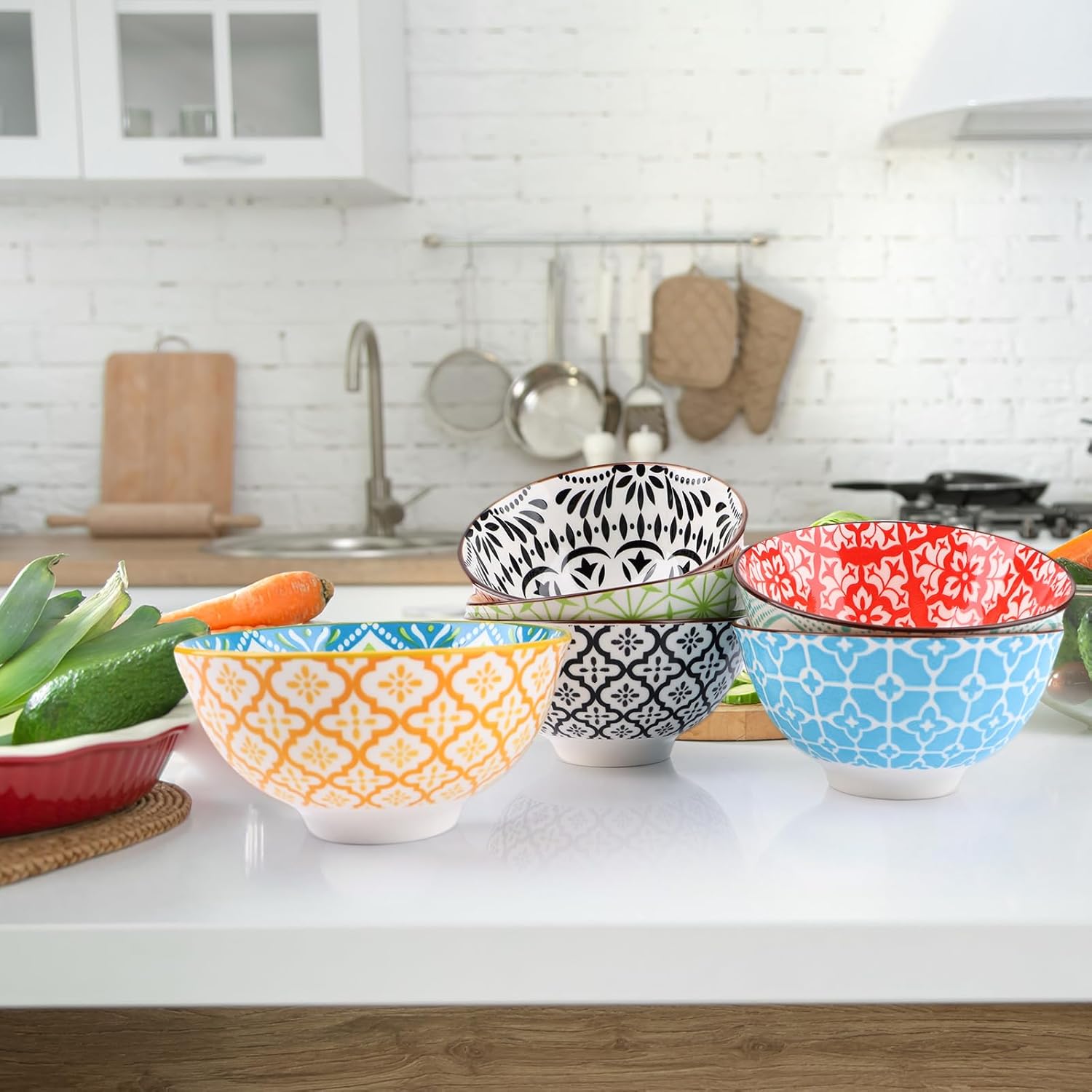 6 Pack Small Ceramic Bowls, 300ml/10oz Small Porcelain Dessert Bowls, Colorful Decorative Bowl for Ice Cream, Snack, Rice, Noodles Microwave & Dishwasher Safe