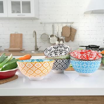Set of 6 Ceramic Tapas Bowls, Bohemian Serving Tapas Dishes for Dips, Rice, Ice Cream, Dessert, Colourful Small Bowls with Gift Box, Microwave|Dishwasher Safe(Blue Box)