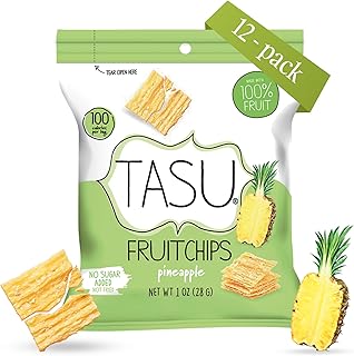 TASU Pineapple Dried Fruit Chips - 100% Natural, Crispy, Crunchy, and Allergen-Free Healthy Snacks for Kids & Adults, Vegan, Gluten-Free, No Added Sugar, No Oils Added, Perfect for Lunch Bags and On-the-Go Snacks | 12 Pack (1 Oz Each)