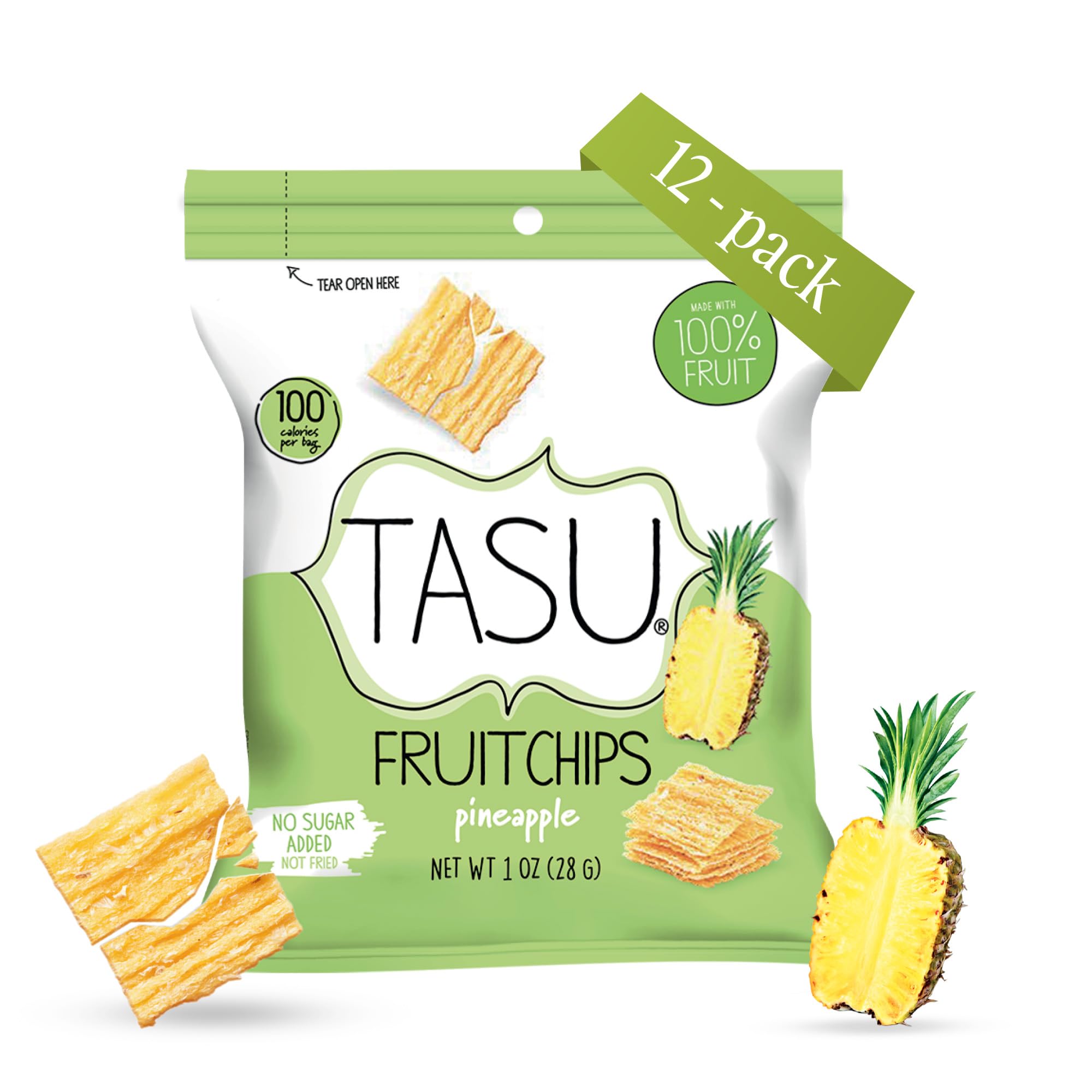 TASU Pineapple Dried Fruit Chips | 100% Natural Healthy Chips Made from Real Pineapples | Crispy, Crunchy Snack Bags for Kids and Adults | No Sugar