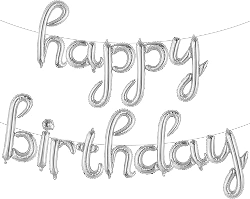 KatchOn Cartel de globos plateados de feliz cumpleaños 16 pulgadas globo de escritura de feliz cumpleaños decoraciones de fiesta de cumpleaños