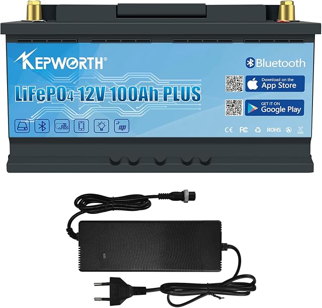 12v 100Ah Bluetooth LifePo4 Battery Deep Cycles with Bluetooth BMS Lithium Iron Phosphate Battery for Trolling Motor Solar Panels RV Boat Golf Cart Off Grid Applications Household Appliances
